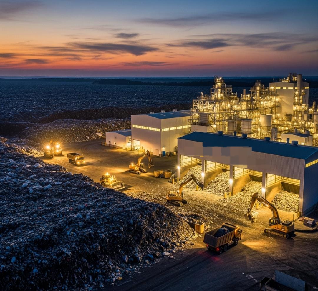 Waste-to-Energy facility at sunset